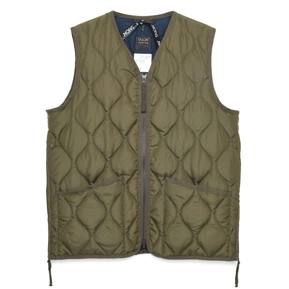 Taion Military Zip V Neck Vest D. Olive 3 Taion Military Zip V Neck Vest D. Olive