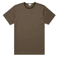 Sunspel Classic Crew English Stripe T-Shirt Caper / Dark Moss