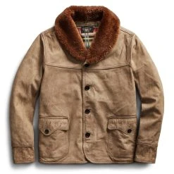 RRL By Ralph Lauren Shearling-Collar Leather Jacket Natural / Tan