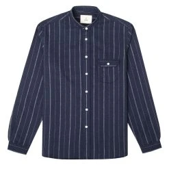 La Paz Vieira Collarless Shirt Navy / White Stripes