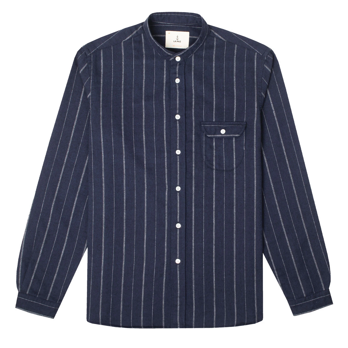 La Paz Vieira Collarless Shirt Navy / White Stripes 3 La Paz Vieira Collarless Shirt Navy / White Stripes
