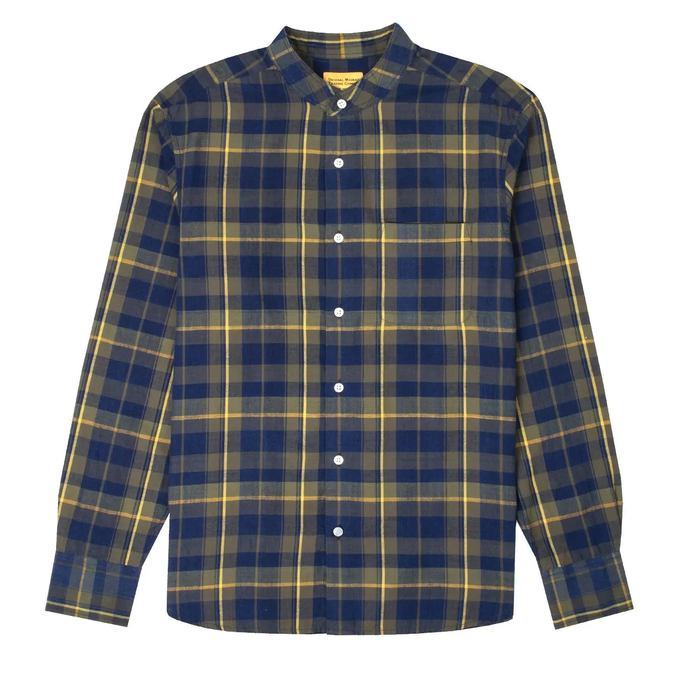 Original Madras Trading Co. No.19 Band Collar Shirt Green / Navy / Yellow 3 Original Madras Trading Co. No.19 Band Collar Shirt Green / Navy / Yellow