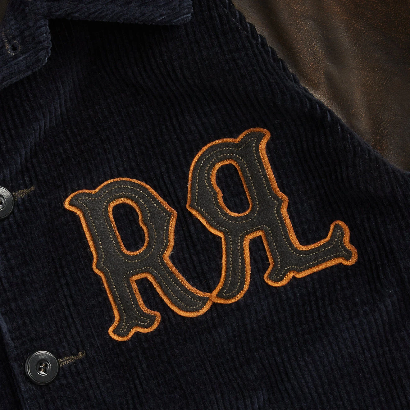RRL By Ralph Lauren Appliqued Corduroy Leather-Sleeve Jacket Black/Deep Navy 7 RRL By Ralph Lauren Appliqued Corduroy Leather-Sleeve Jacket Black/Deep Navy - Image 5