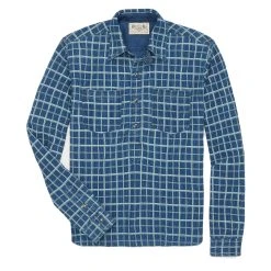 RRL By Ralph Lauren Checked Ribbed Jersey Popover Work Shirt Indigo/Cream