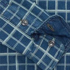 RRL By Ralph Lauren Checked Ribbed Jersey Popover Work Shirt Indigo/Cream -Hikerdelic Sales Store RRLbyRalphLaurenCheckedRibbedJerseyPopoverWorkShirtIndigoCream30078 3