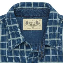 RRL By Ralph Lauren Checked Ribbed Jersey Popover Work Shirt Indigo/Cream -Hikerdelic Sales Store RRLbyRalphLaurenCheckedRibbedJerseyPopoverWorkShirtIndigoCream30078 4