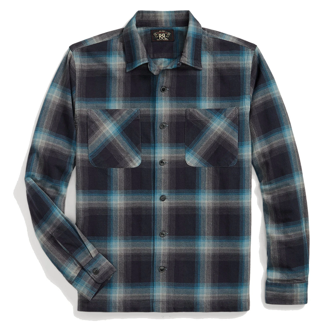 RRL By Ralph Lauren Plaid Jaspe Twill Camp Workshirt Black/Blue 3 RRL By Ralph Lauren Plaid Jaspe Twill Camp Workshirt Black/Blue