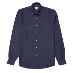 Sunspel Linen Shirt Navy Melange